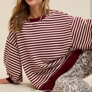 Aerie Tres Chic Striped Deep Cherry Red and White Sweatshirt